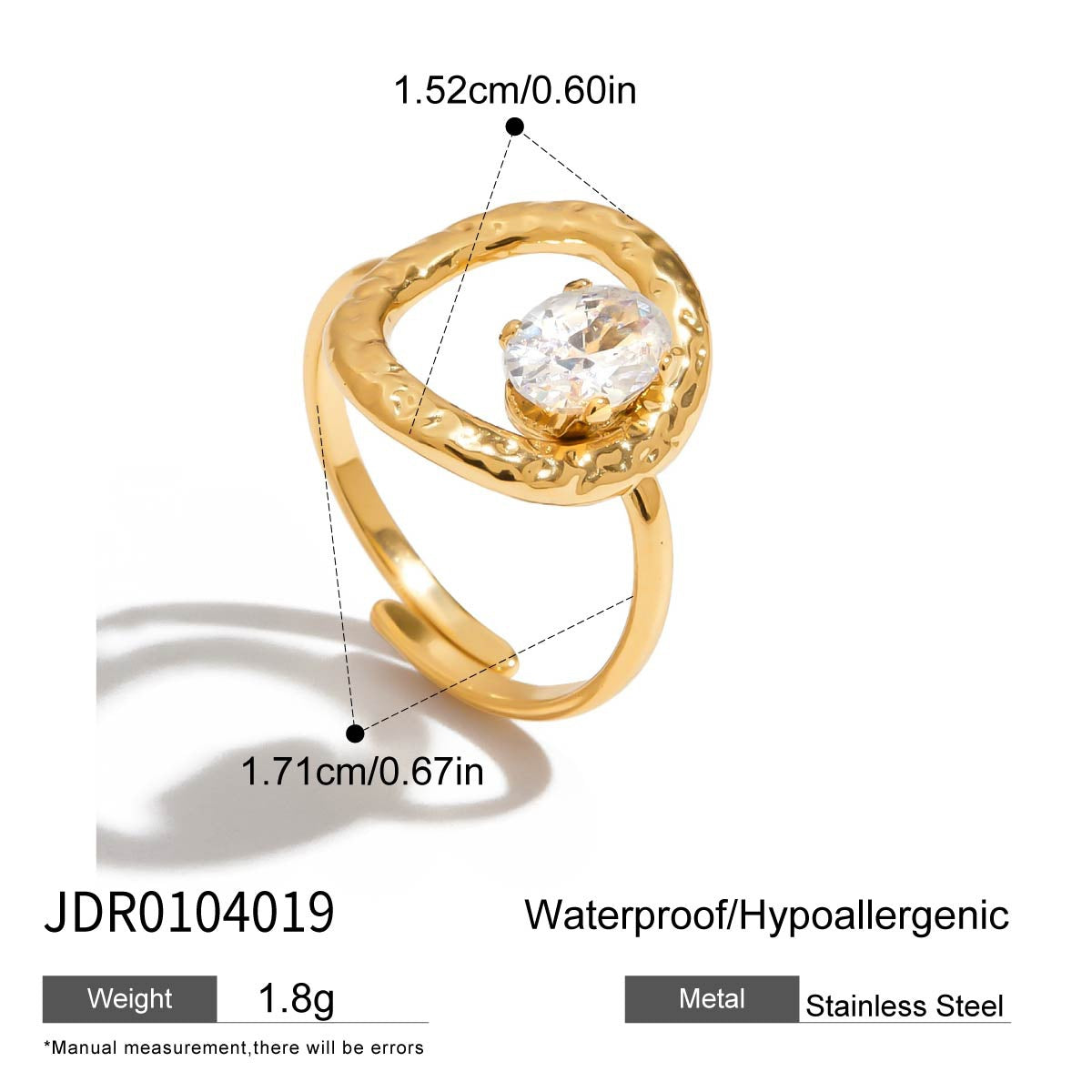 Elegant Geometric Cubic Zirconia Plated Stainless Steel Ring for Women