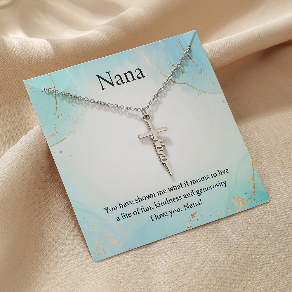 Sweet Streetwear Geometric Letter Cross Titanium Steel Necklace with Stainless Steel Pendant on Cable Chain for Women