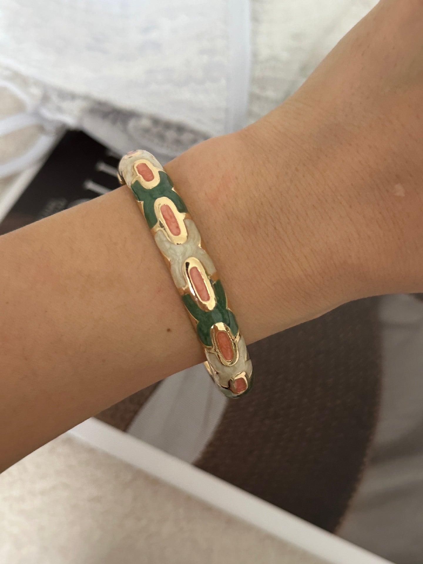Colorful Geometric Checkered Drip Oil Plated Alloy Open Cuff Bracelet