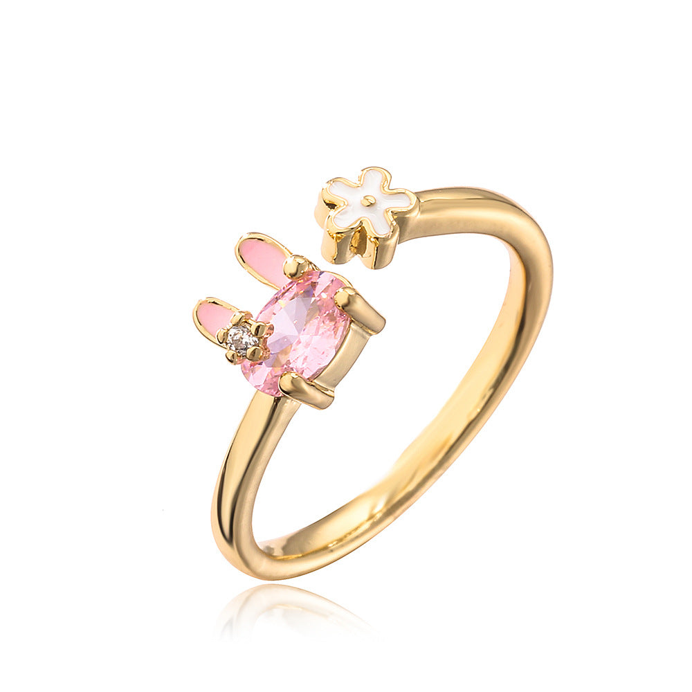Anello a coniglio geometrico in rame placcato oro 18 carati con intarsio di zirconi per donna