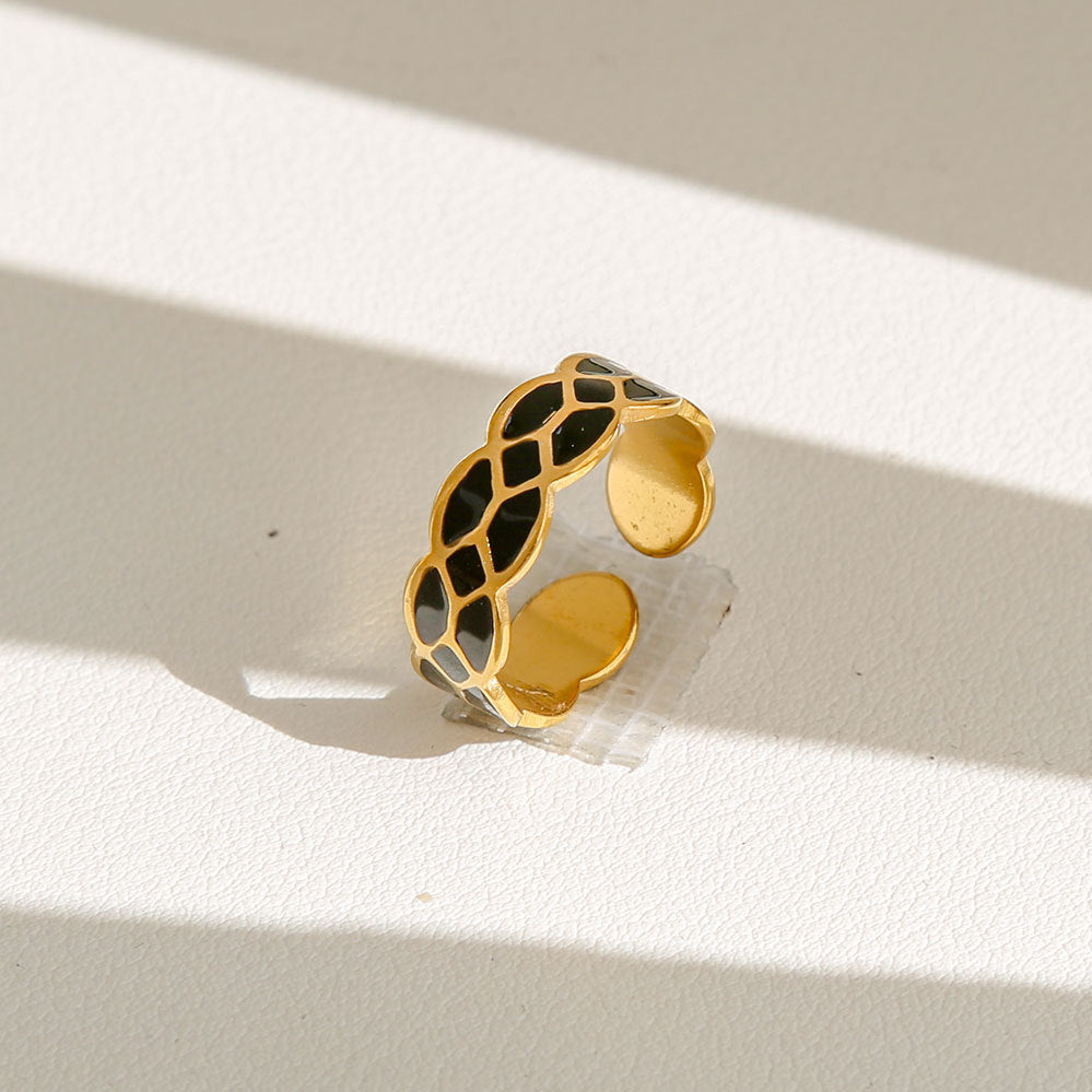Anello di tendenza da donna in acciaio inossidabile geometrico placcato oro con perle e fiori stile Instagram