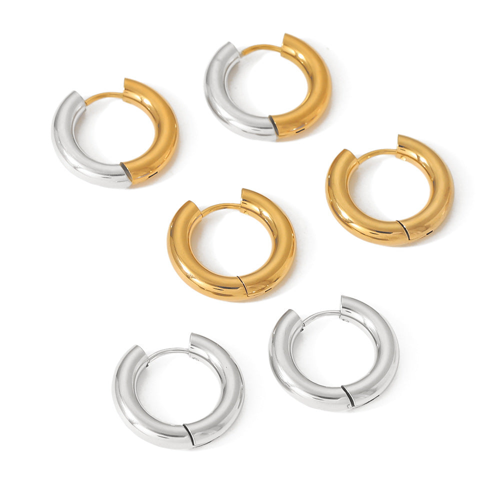 Minimalist Geometric Stainless Steel Hoop Earrings with 18K Gold Plating for Women