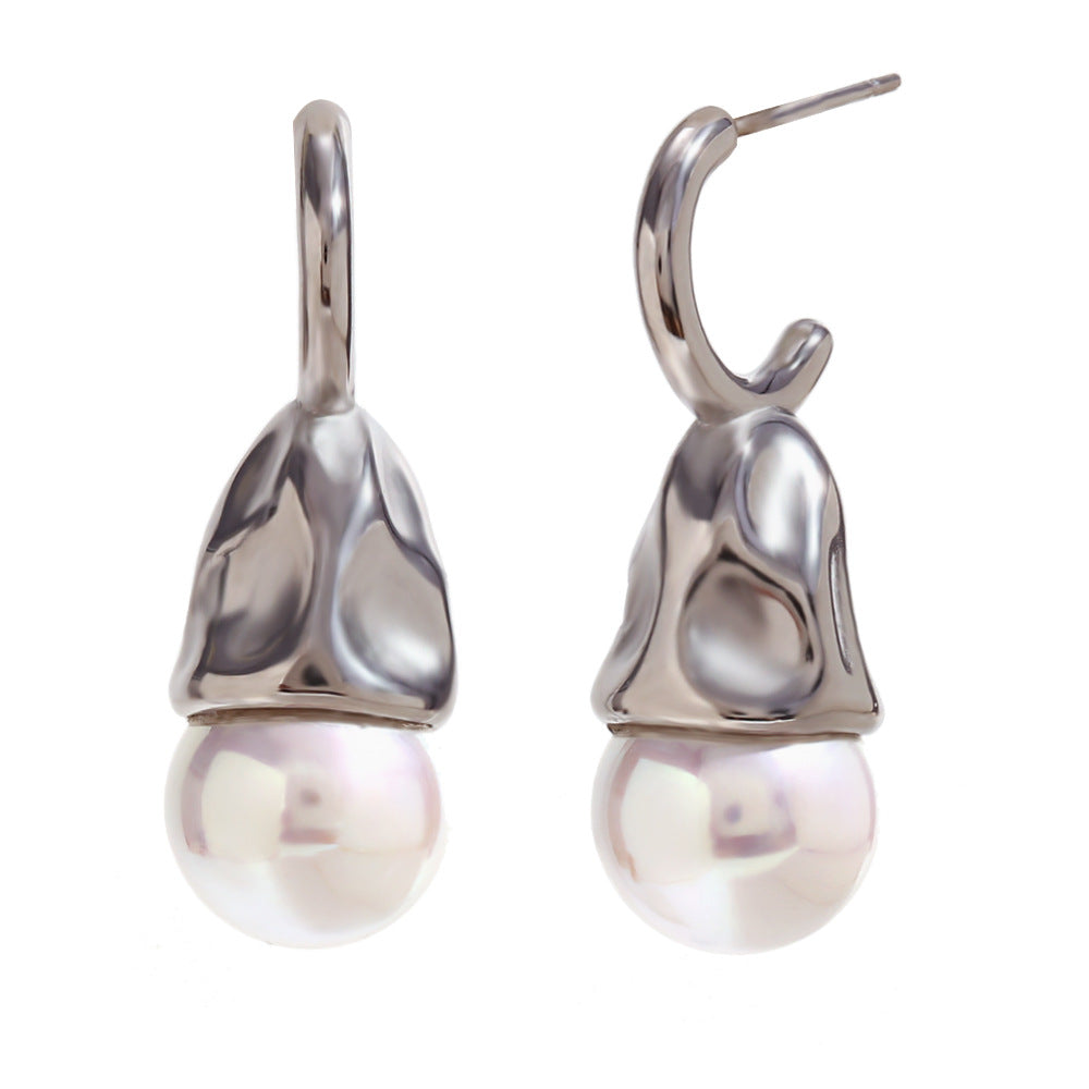 Minimalist Geometric Wave Texture Matte Earrings in Stainless Steel with 18K Gold Plating for Women