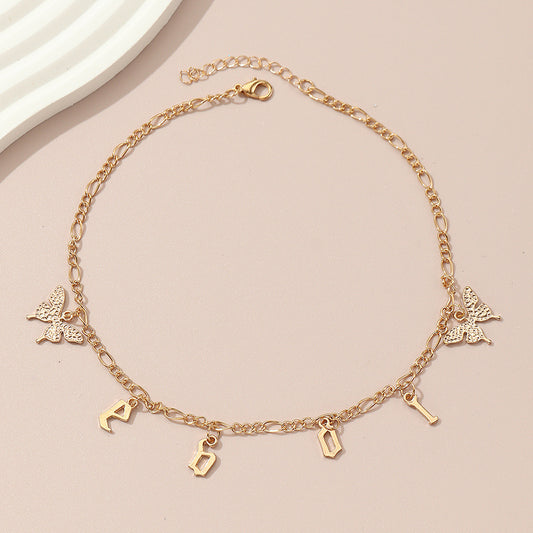 Minimalist Butterfly Pendant Necklace for Girls Alloy Metal Water Wave Chain Children's Clavicle Necklace