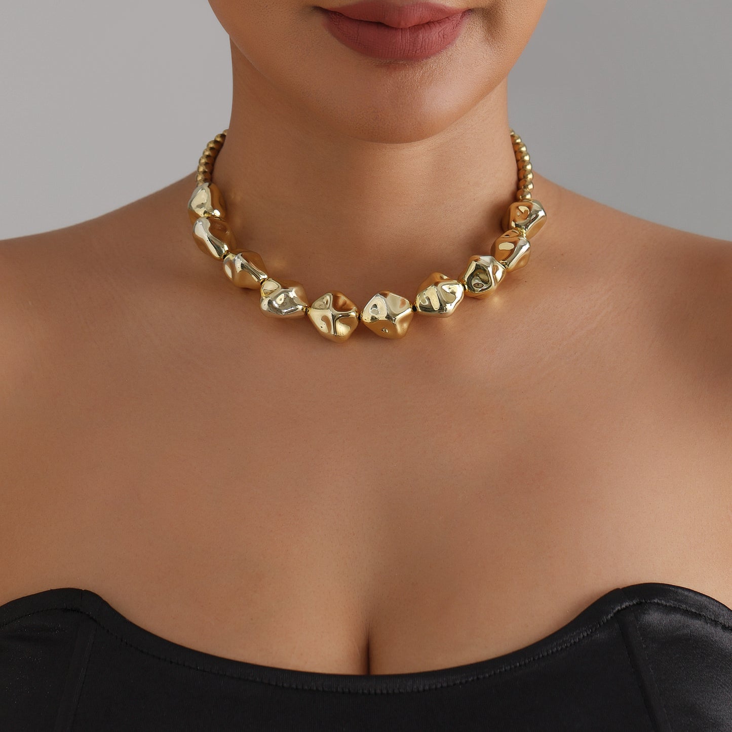 Casual Geometric Heart Shaped Alloy Plated Beaded Necklace Set for Women
