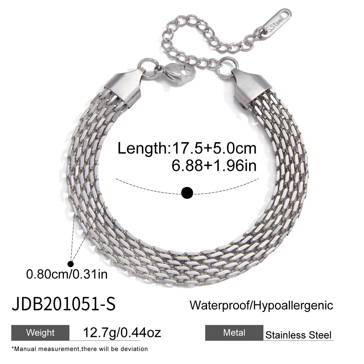 Pulsera de cadena cubana de acero inoxidable chapado geométrico para mujer
