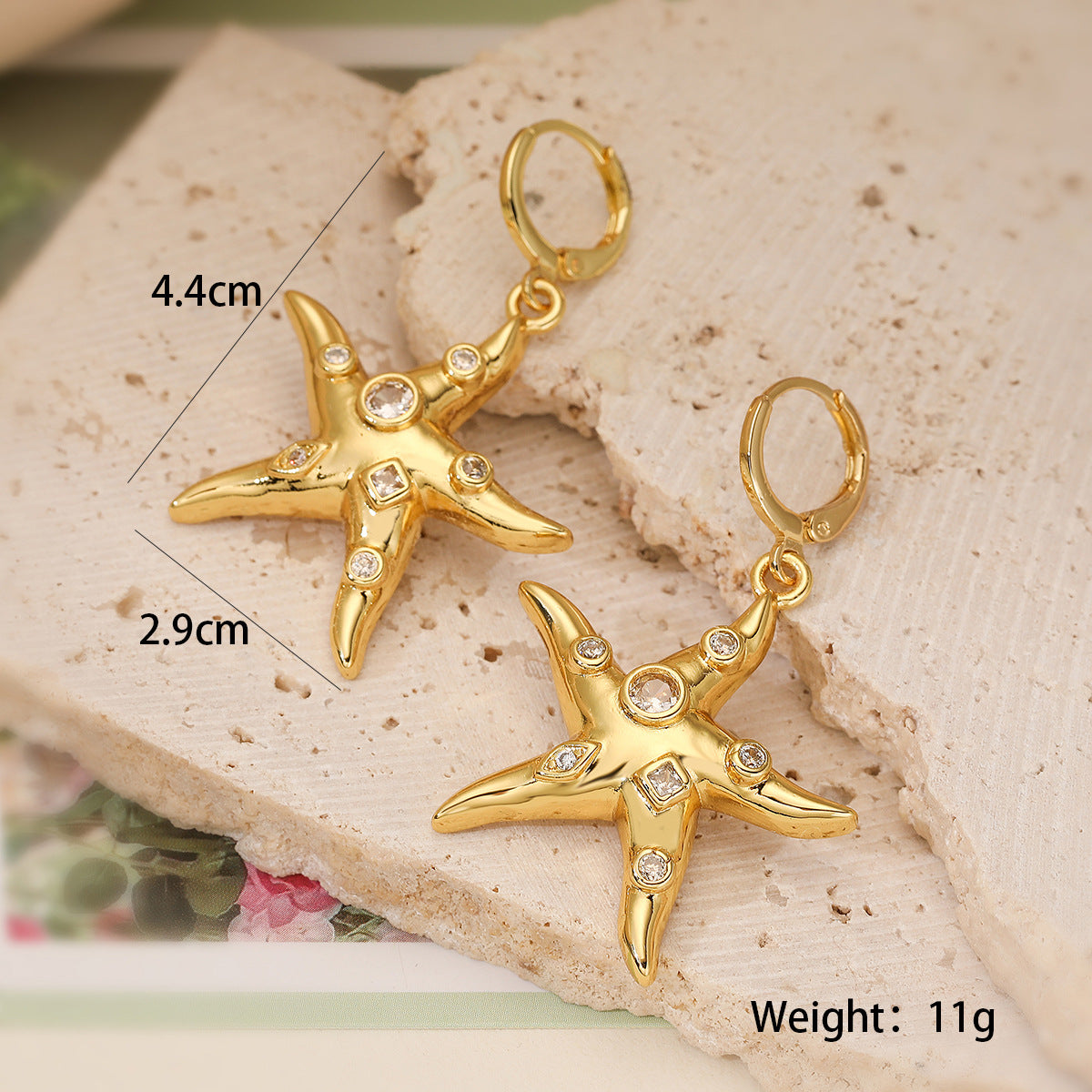 Minimalist Starfish Pendant Necklace and Earrings Set for Women in Copper with 18K Gold Plating and Micro-Paved Zirconia