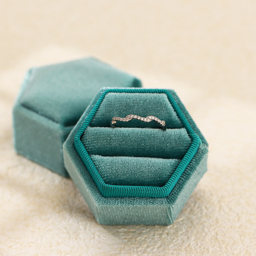 Minimalist Geometric Wave-Textured S925 Sterling Silver Ring for Women with Rhinestone Inlay, Stackable Index Finger Band