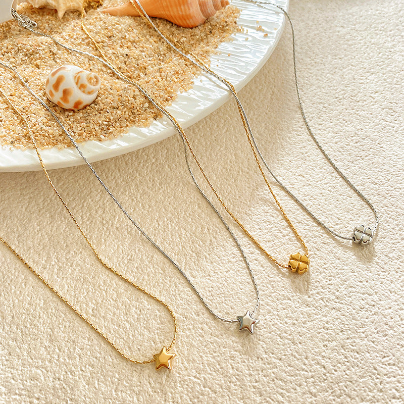 Minimalist Luxury Star and Floral Titanium Steel Plated Necklace for Unisex