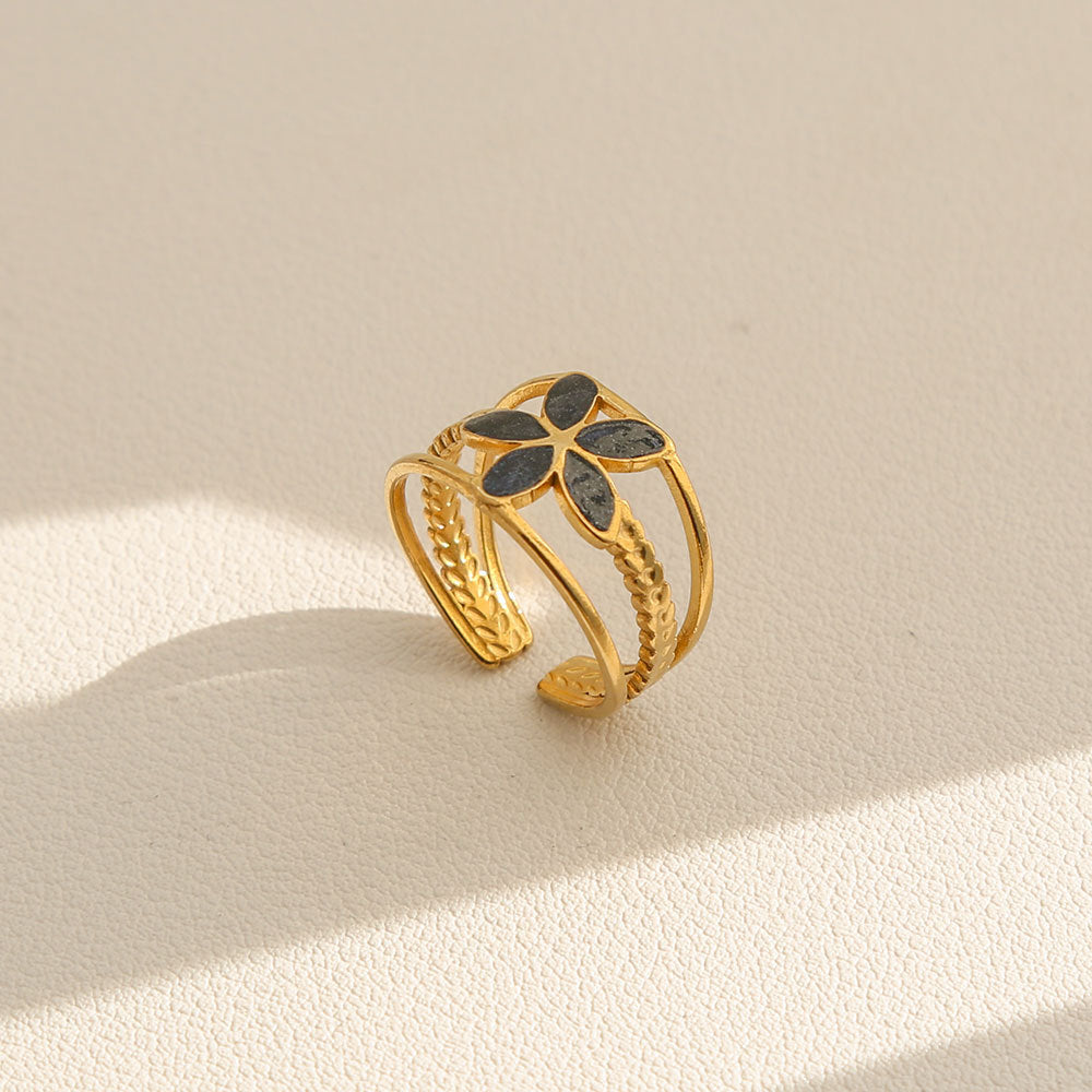 Vintage Instagram Style Adjustable Geometric Stainless Steel Ring with 18K Gold Plating for Women
