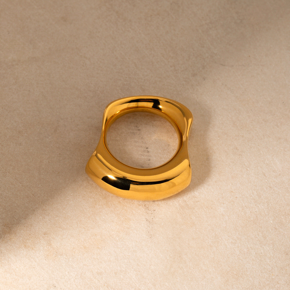 Trendy Irregular Textured 18K Gold Plated Stainless Steel Ring for Women