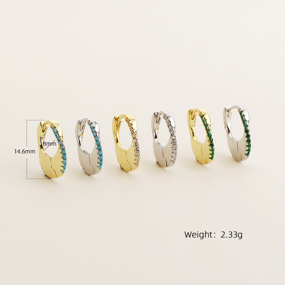 Minimalista geométrica S925 plata esterlina brazaletes de oreja con incrustaciones de diamantes de imitación para mujer