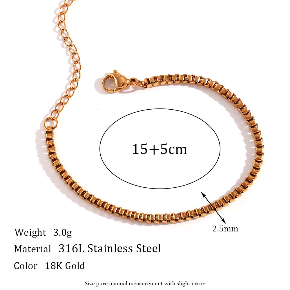 Minimalist Geometric Titanium Steel Bracelet for Women with 18K Gold Plated Box Chain and Sleek Line Design