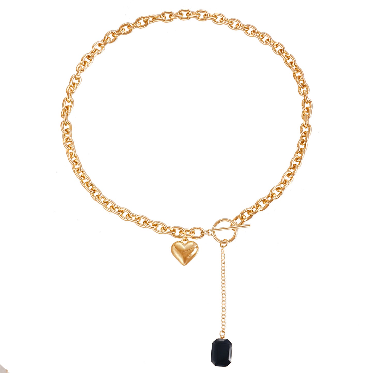 Minimalist Heart-Shaped Pendant Necklace with Electroplated Metal Chain and Tassel Detail for Women