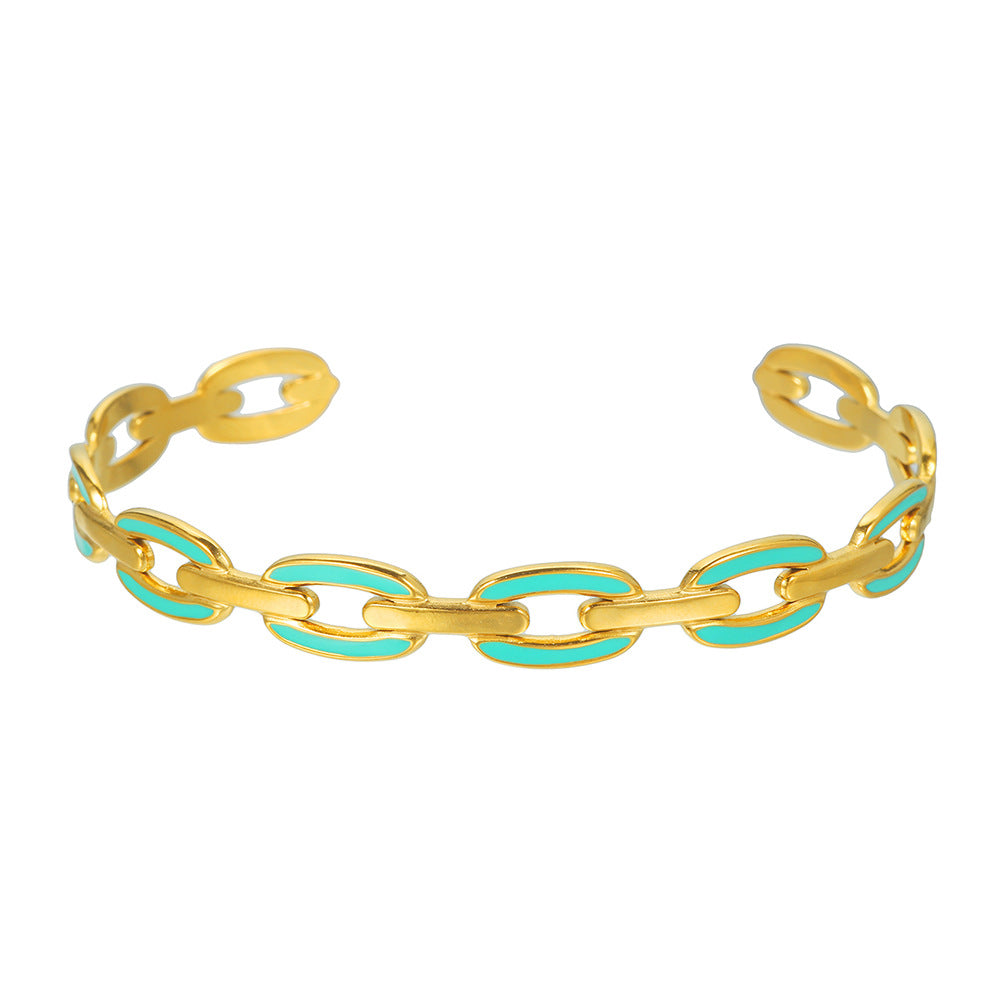 Minimalist Drip Oil Plated Geometric Round Titanium Steel Stainless Steel Open Adjustable Chain Bracelet