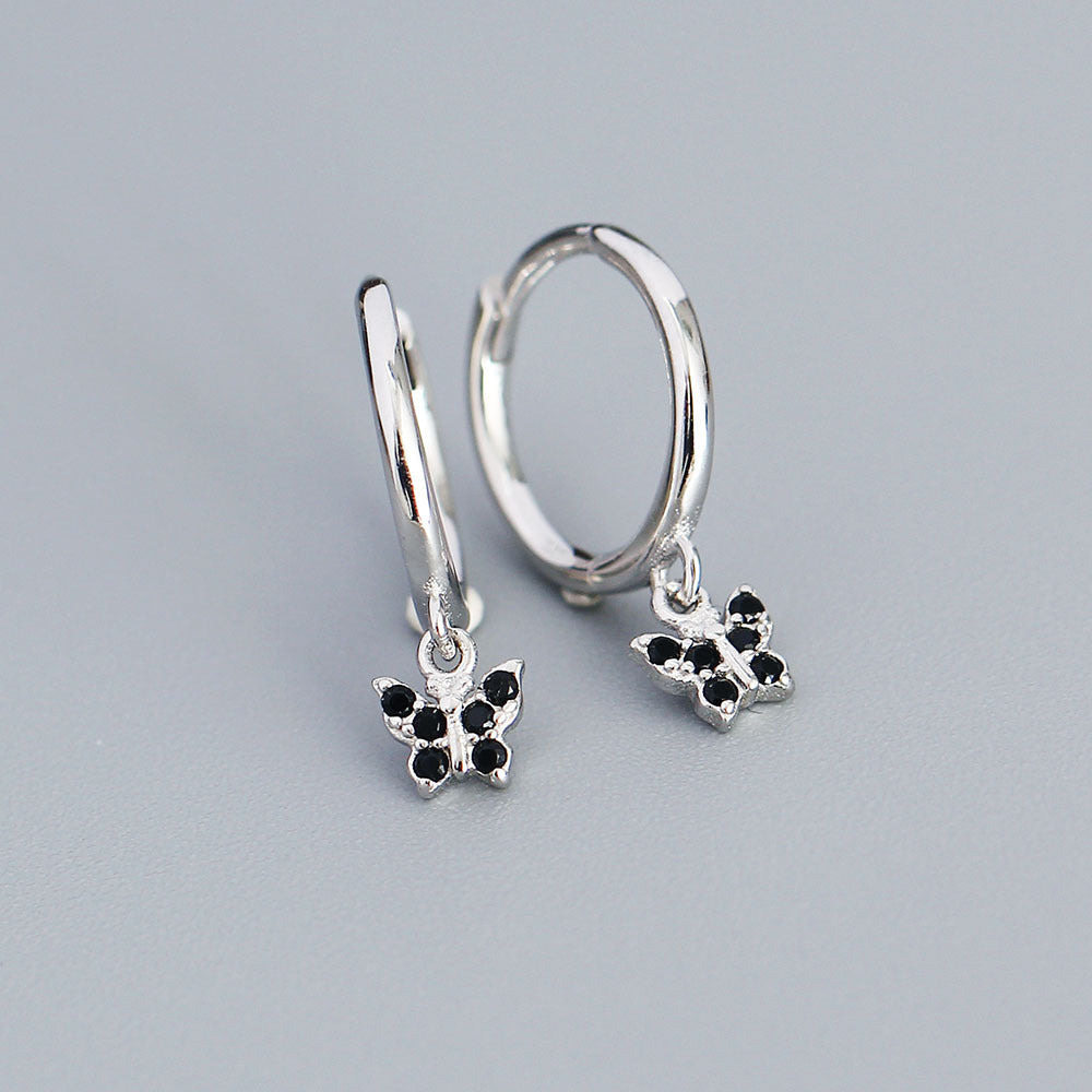 Minimalist Butterfly-Shaped S925 Sterling Silver Stud Earrings with Rhinestone Inlay for Women