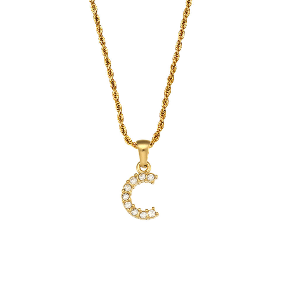 Collana da donna minimalista con pendente a lettera in stile Ins, catena in acciaio inossidabile e pendente in acciaio al titanio placcato