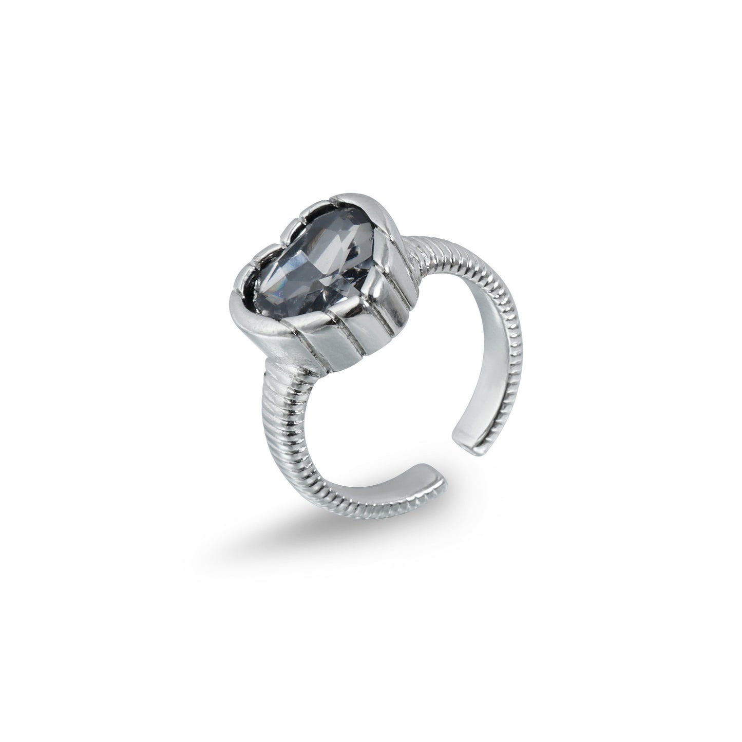 Fashion Geometric Square Black Rhinestone Plated Adjustable Ring for Women