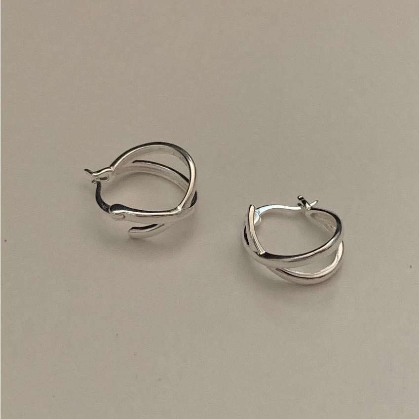 Pendientes minimalistas de plata de ley 925 con baño de oro para mujer, diseño de línea cruzada