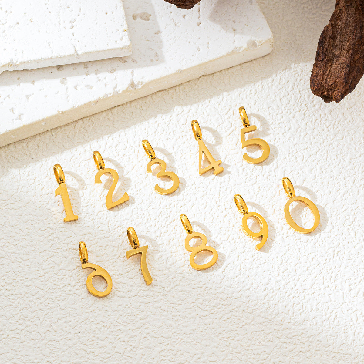 Minimalist 18K Gold Plated Titanium Steel Number Charm Bar