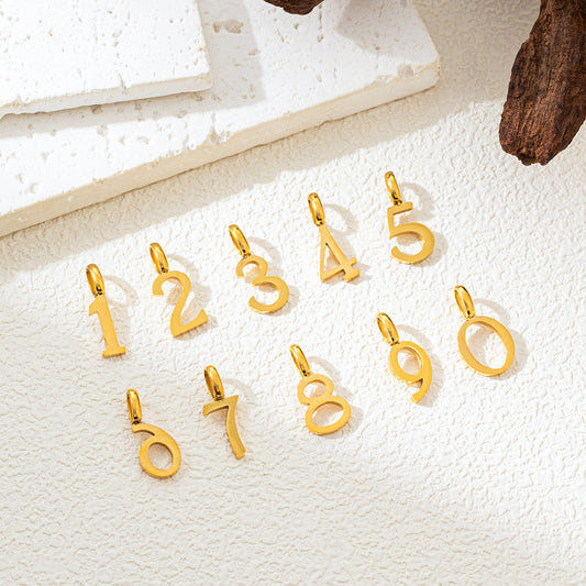 Minimalist 18K Gold Plated Titanium Steel Number Charm Bar