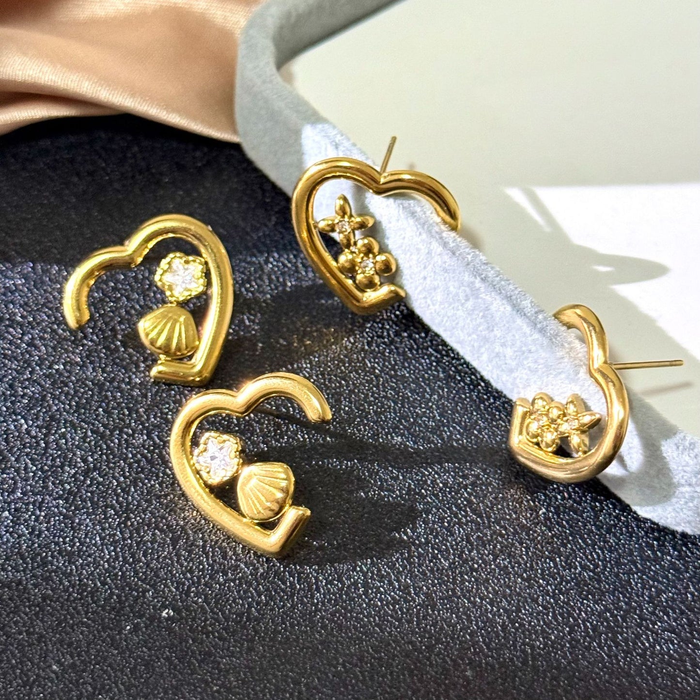 Elegant Hollow Heart Star Floral Stainless Steel Earrings for Women