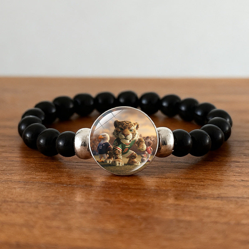Geometric Crystal Beaded Bracelet Unisex Black Wristband