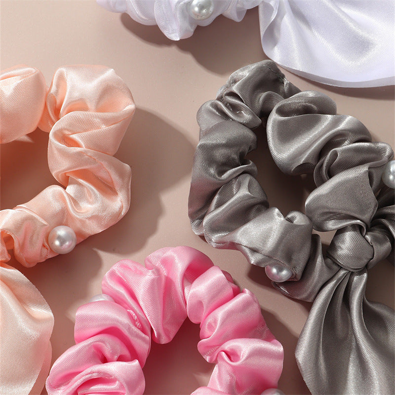 Set di Elastici per Capelli in Tessuto a Forma di Fiocco in Dolce Stile con Dettagli in Perle e Nastri per Bambini