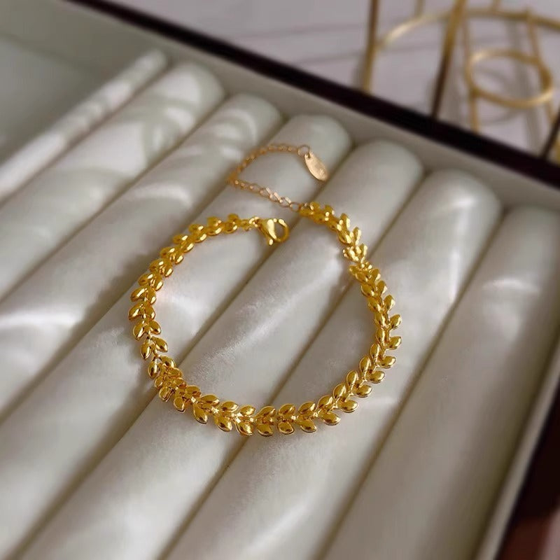Bracciale Minimalista in Lega di Rame a Forma di Foglia Placcato Oro per Donne e Uomini
