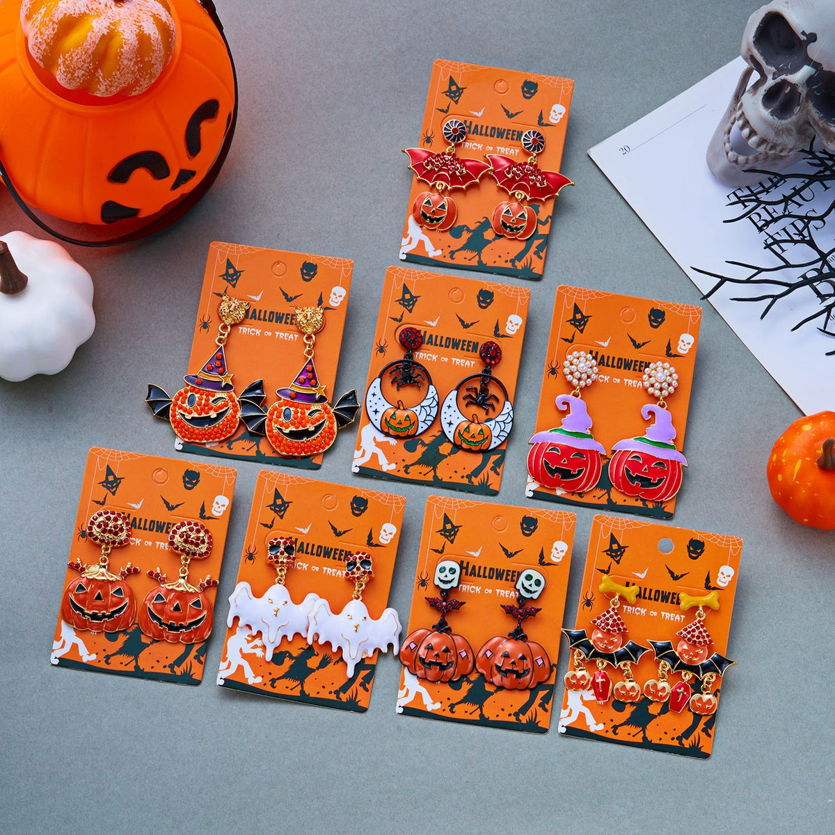 Vintage Drip Oil Plated Alloy Cartoon Halloween Ghost Pumpkin Earrings for Women