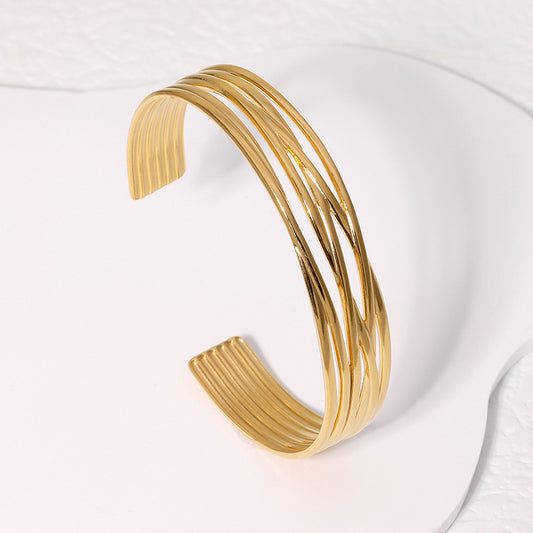 Minimalist Geometric Stainless Steel Bracelet with Adjustable Opening for Women, Electroplated and Fade-Resistant