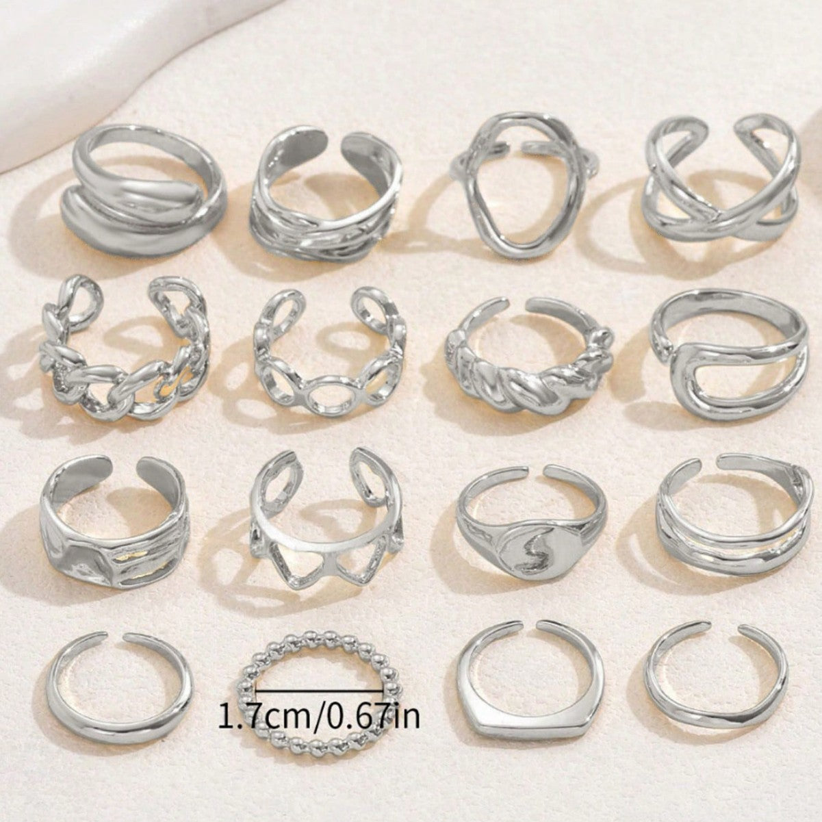 Conjunto de anillos abiertos minimalistas con forma de corazón geométrico para mujer, chapados en aleación de zinc con acabado de lujo