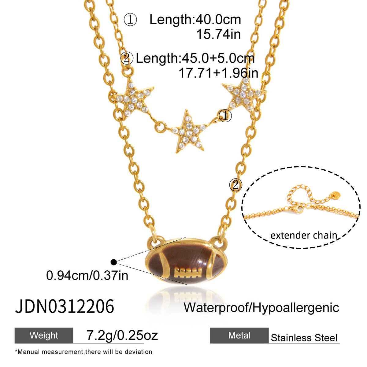Minimalist Geometric American Football Stainless Steel PVD Plated Necklace for Women