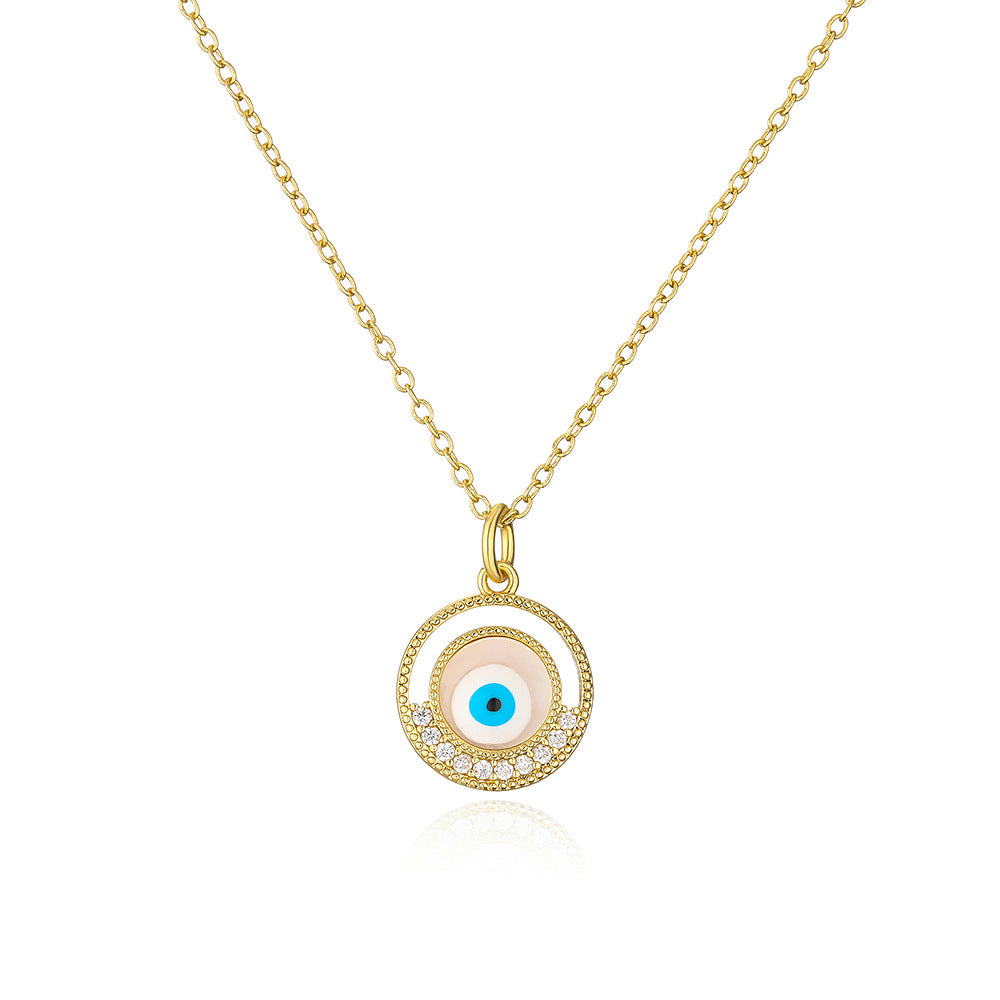 Collana pendente con occhio di Allah minimalista geometrico in rame con smalto e intarsio di zirconi per donna