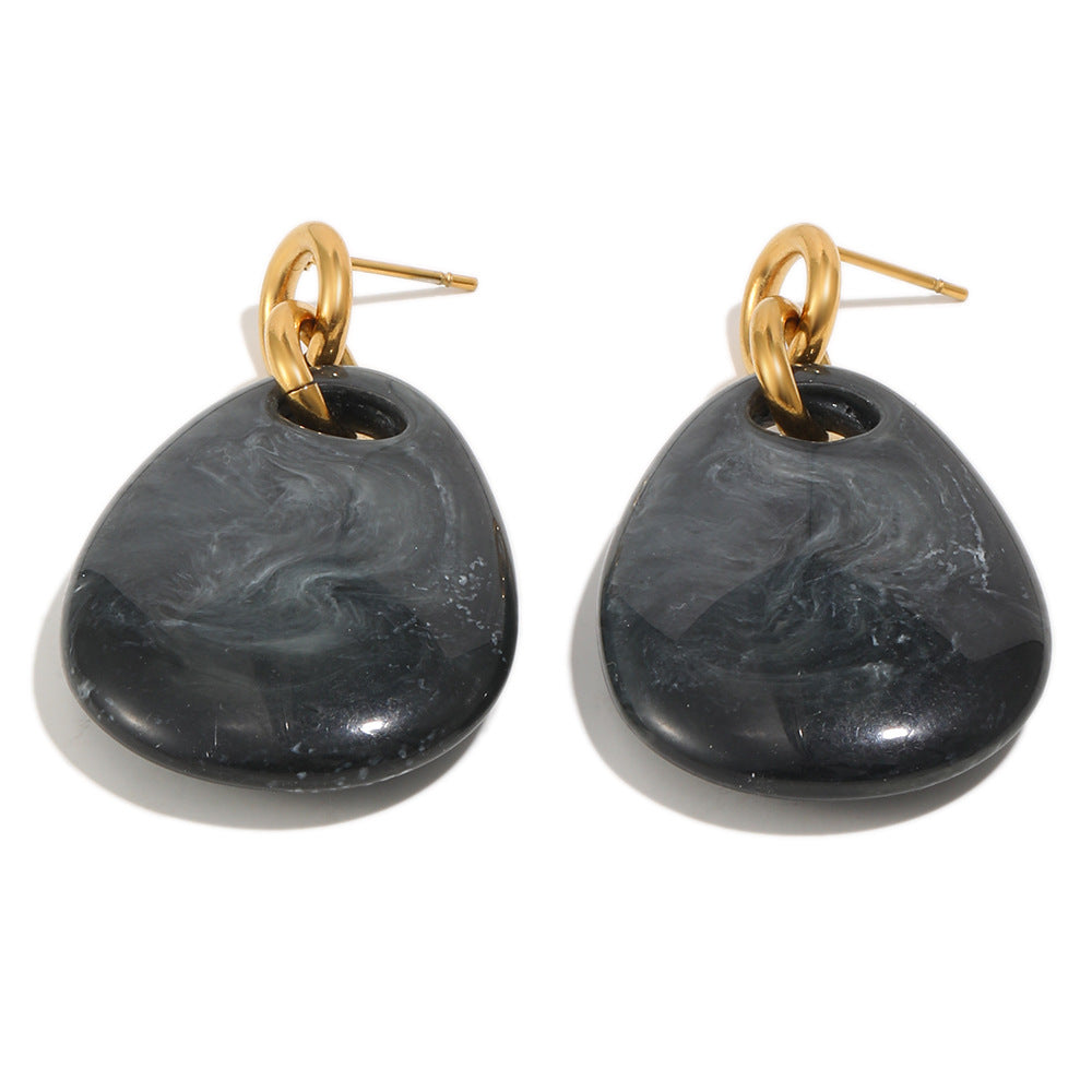 Elegant Minimalist Oval Acrylic and 18K Gold Plated Stainless Steel Round Hoop Earrings for Women