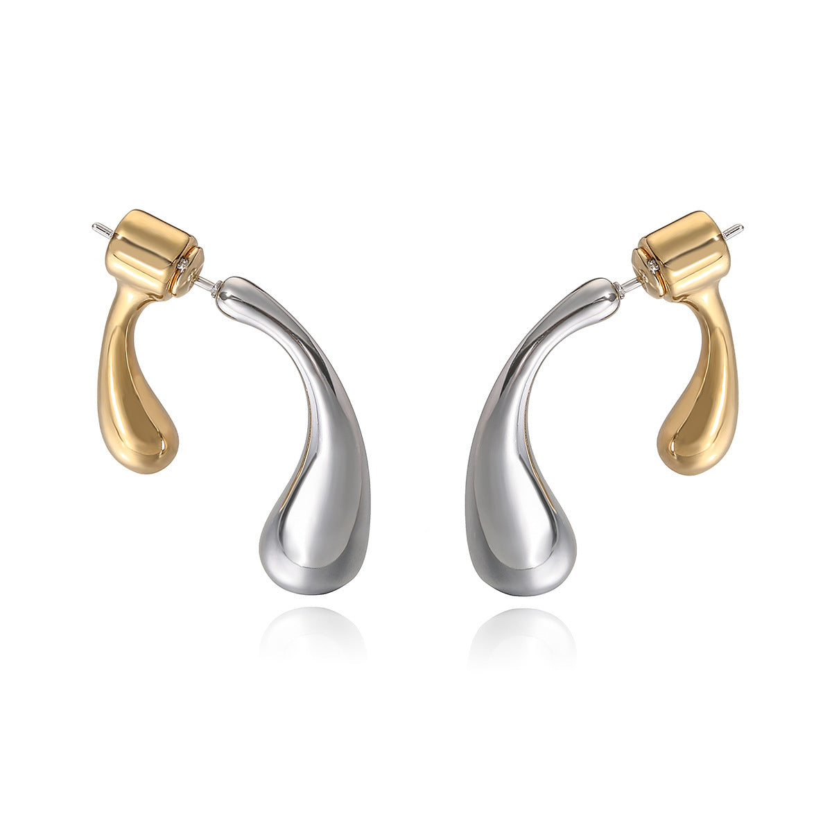 Minimalist Geometric Drop Stud Earrings for Women in Copper with Micro-Pave Setting Stainless Steel Posts