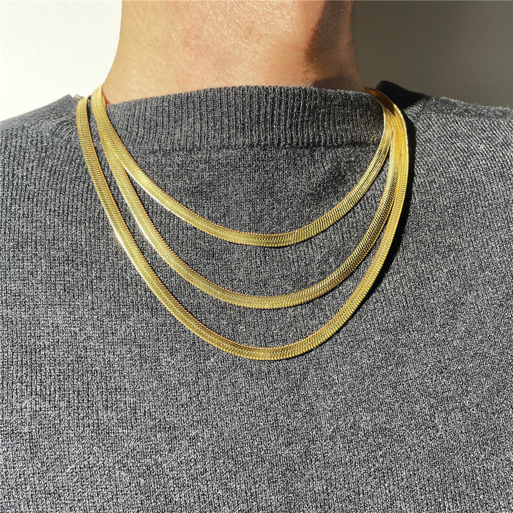 Hip-hop Minimalist Geometric Stainless Steel Plated Snake Chain Necklace with Titanium Steel Pendant for Women