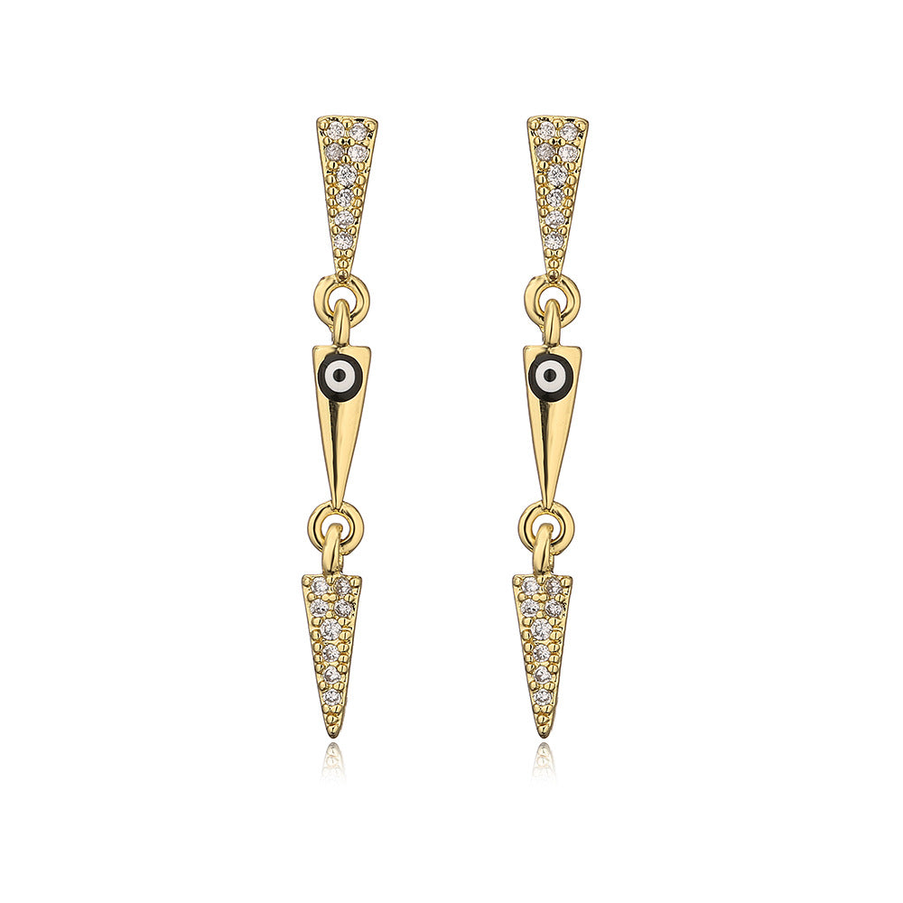 Orecchini Pendenti Triangolari Geometrici da Donna con Base in Rame Placcata in Vero Oro e Smalto con Zirconia Micro-Incastonata