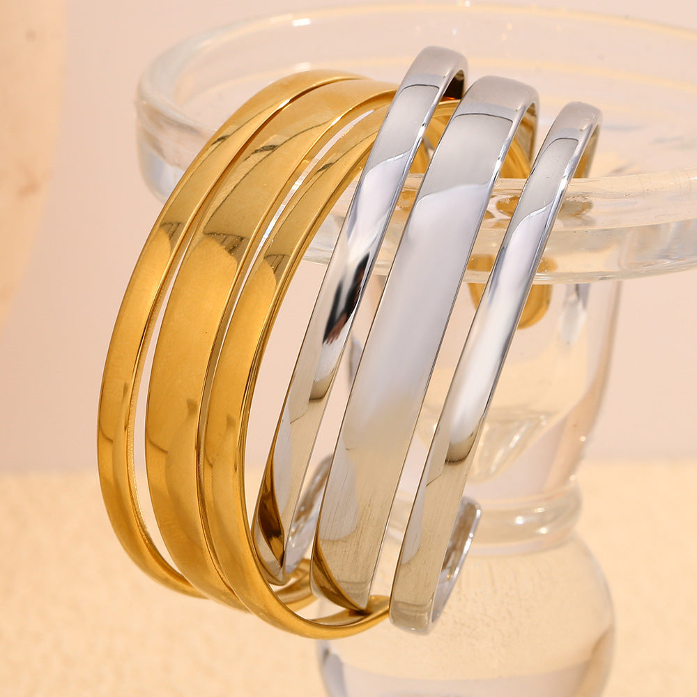 Minimalist Fashionable Double-Layer Bracelet for Women Made of Stainless Steel with 18K Gold Plating