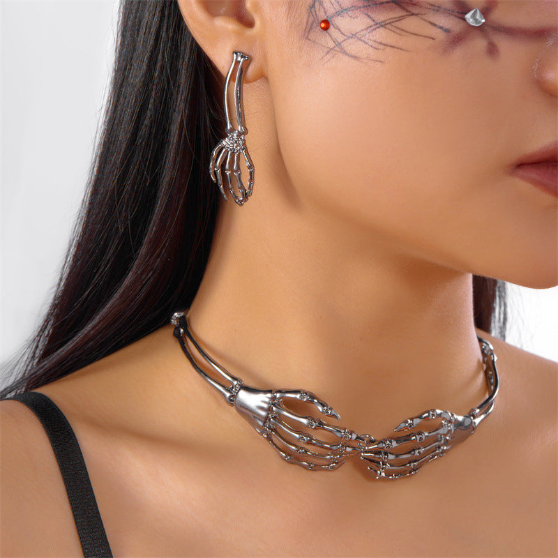 Juego de collar con colgante de calavera oscura gótica con cadena de aleación galvanizada para disfraz de Halloween, joyería punk unisex llamativa