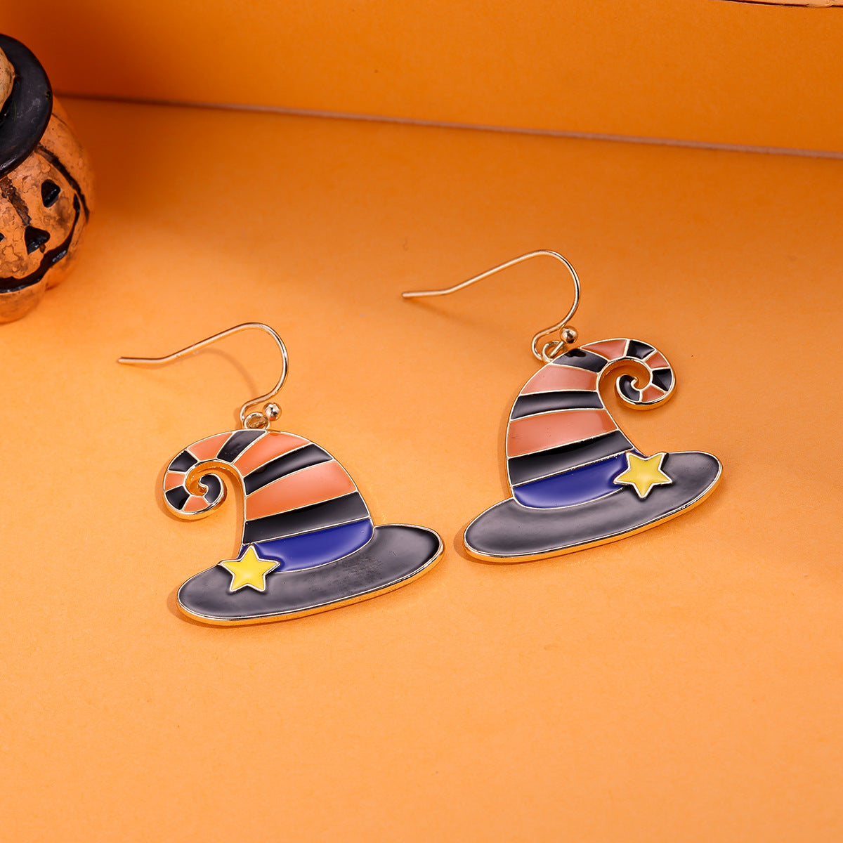 Juego de pendientes de Halloween estilo dibujos animados con diseño de calabaza, aretes de aleación y postes de acero inoxidable para mujer