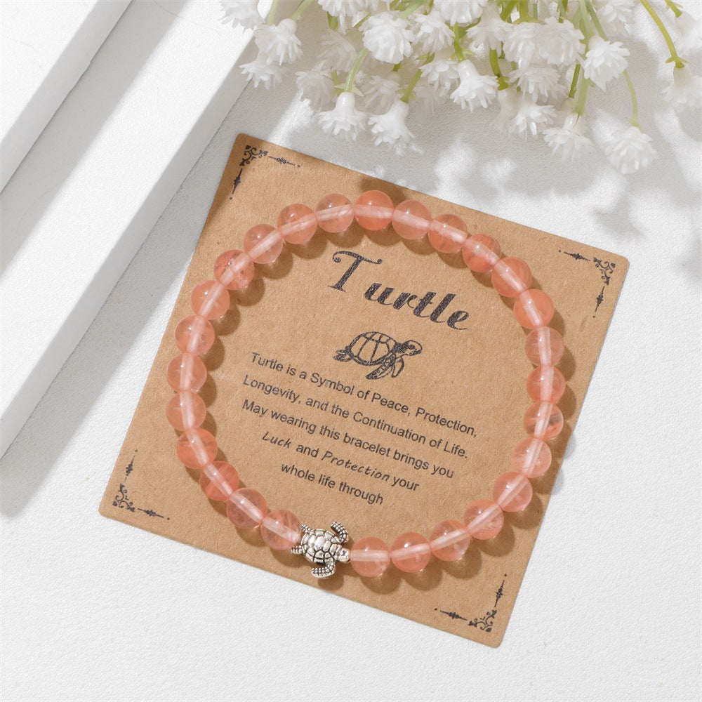 Vintage Minimalist Animal Stone Beaded Bracelet Unisex Sea Turtle Charm