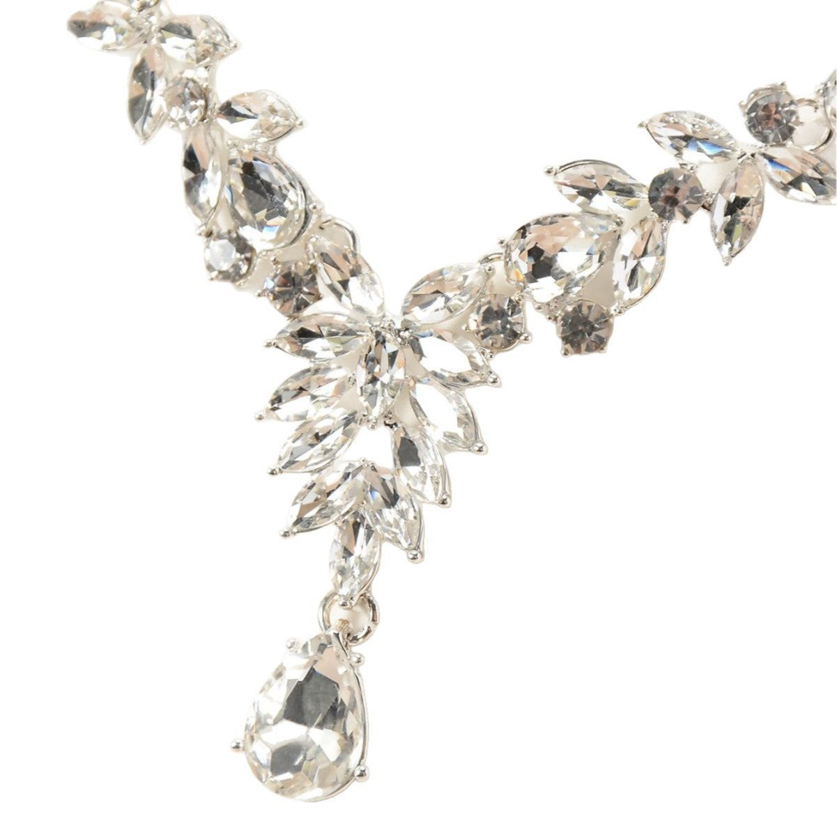 Elegant Rhinestone Heart Teardrop Pendant Jewelry Set with Plated Cable Chain for Women Wedding Party