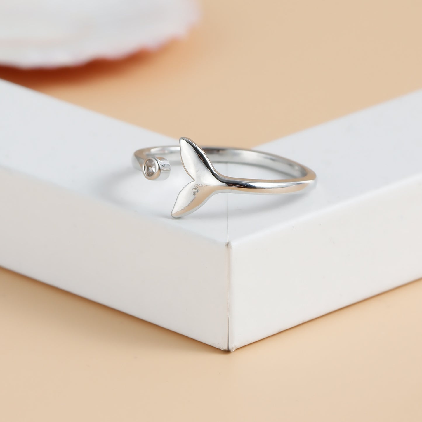 Minimalist Dolphin and Mermaid Tail Shaped Adjustable Open Ring for Women in Plated Metal