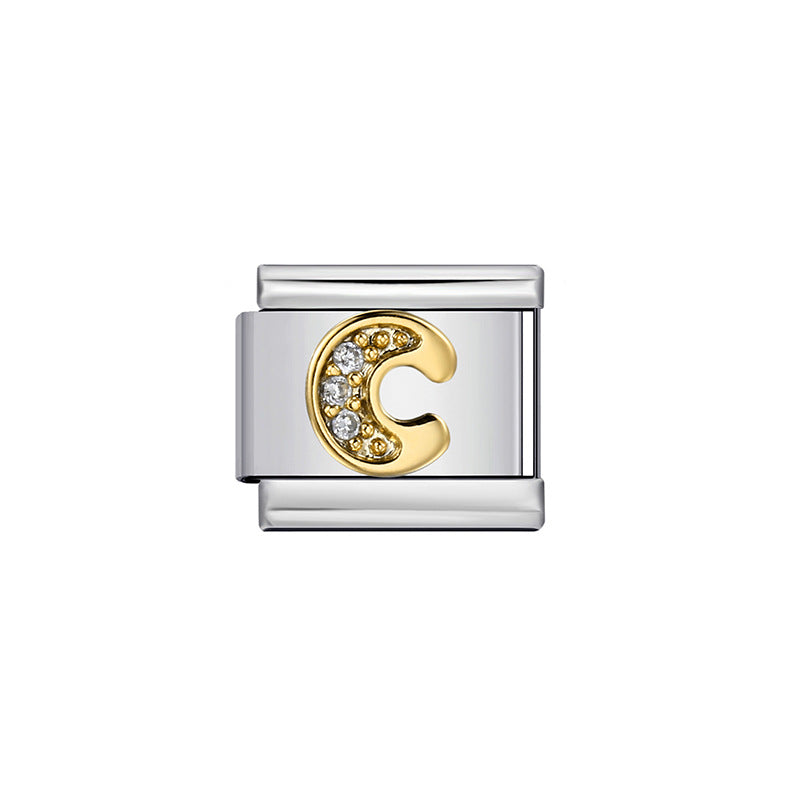 Gold Plated Stainless Steel Letter Charm Bar Bracelet DIY Modular Detachable Unisex