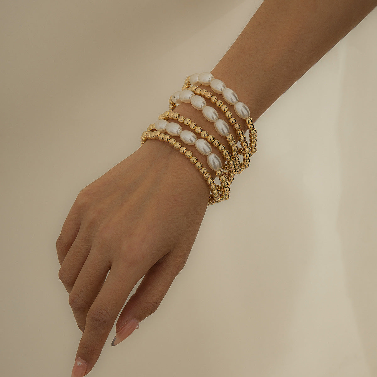 Minimalist Geometric Round Pearl Bracelet Set for Women
