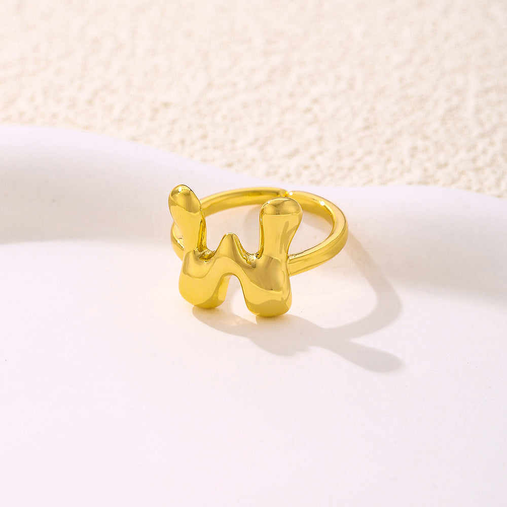 Anello da donna minimalista a forma di lettera in rame placcato oro Anello regolabile aperto Gioielli di lusso fatti a mano