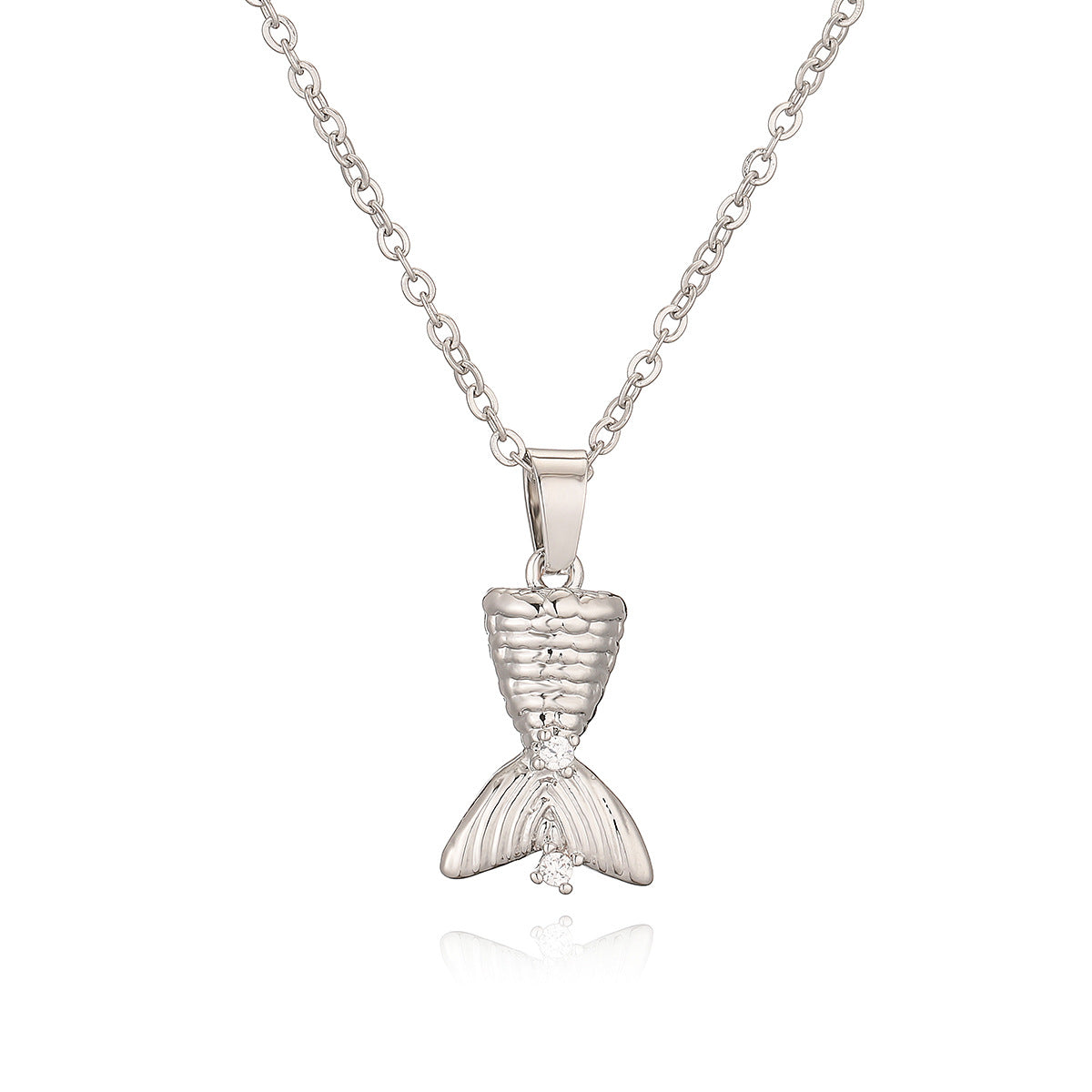 Collana Pendente Coda di Pesce Geometrica Minimalista da Donna in Ottone con Placcatura in Oro Vero, Catena Delicata per Clavicole