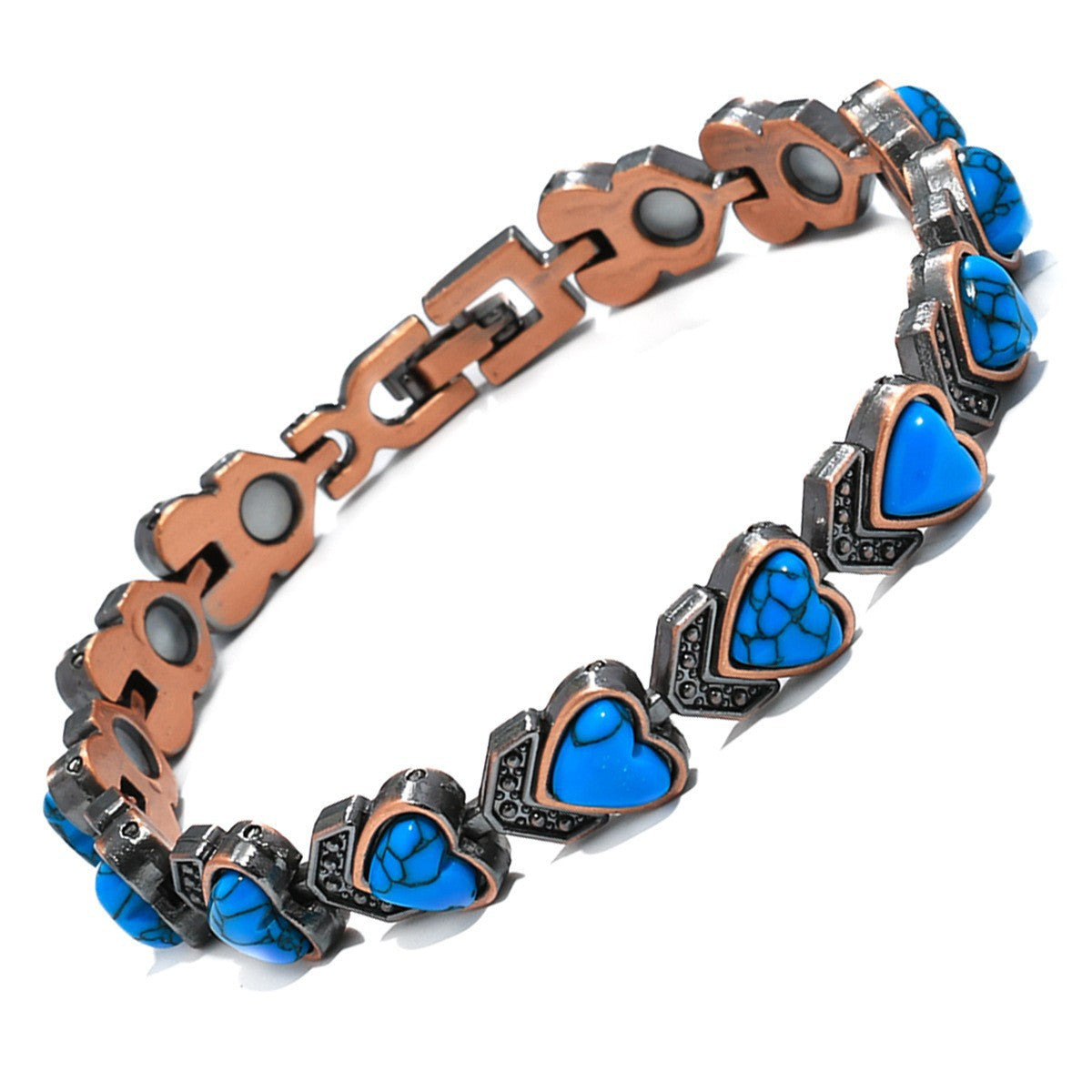 Vintage Brushed Zinc Alloy Heart Geometric Turquoise Magnetic Bracelet Unisex
