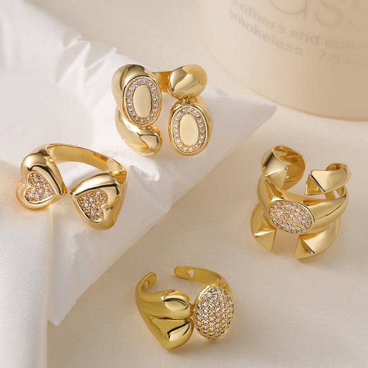 Anillo de cobre geométrico irregular con chapado en oro de 18 quilates para mujer, anillo minimalista de moda